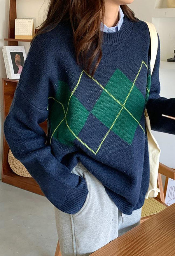 Maglione Argyle Vintage per Uomini, Taglio Comodo con Maniche Lunghe